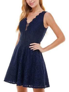 City Studio Navy Lace Fit & Flare Mini Dress